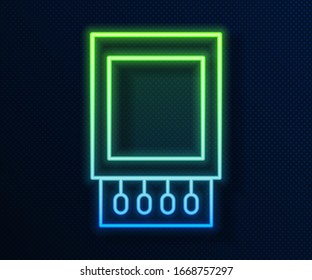 Glowing neon line Open matchbox and matches icon isolated on blue background.  Vector Illustration