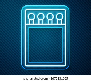 Glühende Neonline Open Matchbox und Übereinstimmungen Symbol einzeln auf blauem Hintergrund. Vektorillustration-Illustration