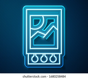 Glowing neon line Open matchbox and matches icon isolated on blue background.  Vector Illustration
