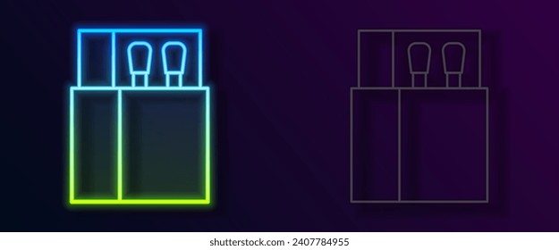 Glowing neon line Open matchbox and matches icon isolated on black background.  Vector