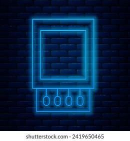 Glowing neon line Open matchbox and matches icon isolated on brick wall background.  Vector Illustration