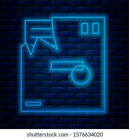 Glowing neon line Ordered envelope icon isolated on brick wall background. Email message letter symbol.  Vector Illustration