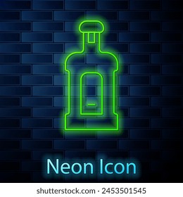 Icono de Orujo de línea de neón brillante aislado en el fondo de la pared de ladrillo.  Vector