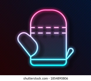 Glowing neon line Oven glove icon isolated on black background. Kitchen potholder sign. Cooking glove.  Vector