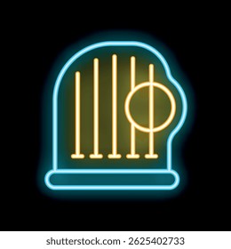 Ícone de luva de forno de linha de neon brilhante isolado no fundo preto. Utensílios de cozinha resistentes ao calor. Luva de cozinha. Ilustração vetorial