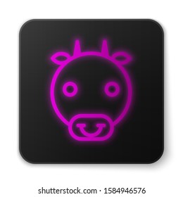 Glowing neon line Ox zodiac sign icon isolated on white background. Astrological horoscope collection. Black square button. Vector Illustration