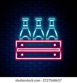 Icono de botellas de cerveza aislado en el fondo de la pared de ladrillo. Caja de madera y botellas de cerveza. Caja de caja de caja de cerveza signo. Concepto de contorno colorido. Vector