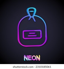 Glowing neon line Pack full of seeds of a specific plant icon isolated on black background.  Vector