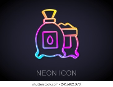 Glowing neon line Pack full of seeds of a specific plant icon isolated on black background.  Vector