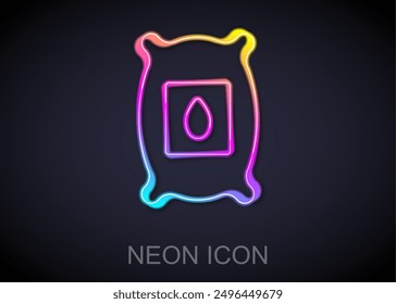 Glowing neon line Pack full of seeds of a specific plant icon isolated on black background.  Vector
