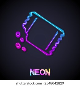 Glowing neon line Packet of pepper icon isolated on black background.  Vector