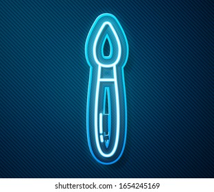 Glowing neon line Paint brush icon isolated on blue background.  Vector Illustration