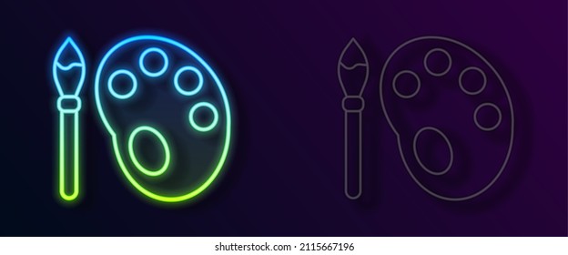 Glühende Neonlinie Paint-Pinsel mit Farbsymbol einzeln auf schwarzem Hintergrund.  Vektorgrafik