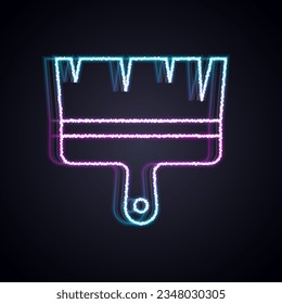 Glowing neon line Paint brush icon isolated on black background.  Vector