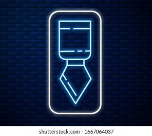 Glowing neon line Palette knife icon isolated on brick wall background.  Vector Illustration