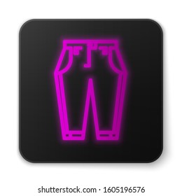 Glowing neon line Pants icon isolated on white background. Black square button. Vector Illustration