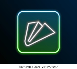 Glowing neon line Paper airplane icon isolated on black background. Colorful outline concept. Vector