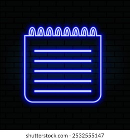 Glowing neon line Paper check and financial check icon isolated on brick wall background. Paper print check, shop receipt or bill. Colorful outline concept. Vector..blue.