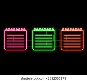 Glowing neon line Paper check and financial check icon isolated on brick wall background. Paper print check, shop receipt or bill. Colorful outline concept. Vector..orange.