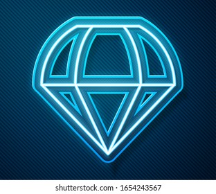 Glowing neon line Parachute icon isolated on blue background.  Vector Illustration