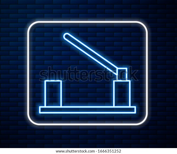 Glowing neon line Parking car barrier icon\
isolated on brick wall background. Street road stop border.  Vector\
Illustration
