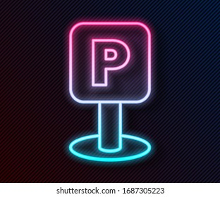 Glowing neon line Parking icon isolated on black background. Street road sign.  Vector Illustration