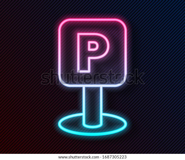 Glowing neon line Parking icon\
isolated on black background. Street road sign.  Vector\
Illustration