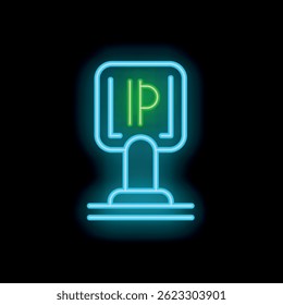 Glowing neon line parking sign isolated on black background illustration, vector