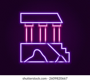 Glowing neon line Parthenon from Athens, Acropolis, Greece icon isolated on black background. Greek ancient national landmark. Colorful outline concept. Vector
