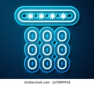 Glowing neon line Password protection and safety access icon isolated on blue background. Security, safety, protection, privacy concept.  Vector Illustration