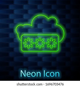 Glowing neon line Password protection and safety access icon isolated on brick wall background. Security, safety, protection, privacy concept. Vector Illustration