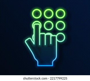 Glowing neon line Password protection and safety access icon isolated on blue background. Security, safety, protection, privacy concept.  Vector