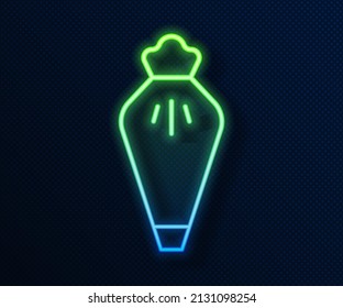 Glowing neon line Pastry bag for decorate cakes with cream icon isolated on blue background. Kitchenware and utensils.  Vector