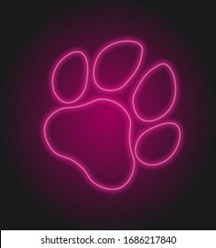 Icono de impresión Paw de neón brillante aislado. Papas de perro o gato. Vía animal. Ilustración vectorial.