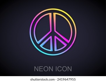 Glowing neon line Peace icon isolated on black background. Hippie symbol of peace.  Vector