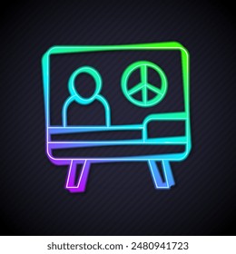 Glowing neon line Peace icon isolated on black background. Hippie symbol of peace.  Vector