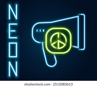 Glowing neon line Peace icon isolated on black background. Hippie symbol of peace. Colorful outline concept. Vector