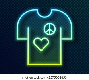 Glowing neon line Peace symbol t-shirt print stamp icon isolated on black background.  Vector