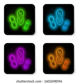 Glowing neon line Peanut icon isolated on white background. Black square button. Vector Illustration