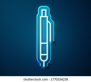 Glowing neon line Pen icon isolated on blue background.  Vector Illustration