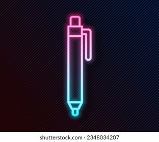 Glowing neon line Pen icon isolated on black background.  Vector