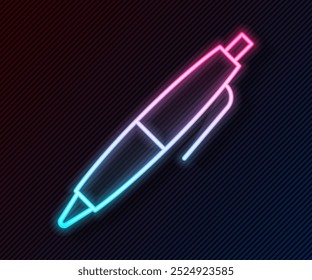 Glowing neon line Pen icon isolated on black background.  Vector