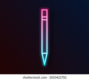 Glowing neon line Pencil with eraser icon isolated on black background. Drawing and educational tools. School office symbol.  Vector Illustration