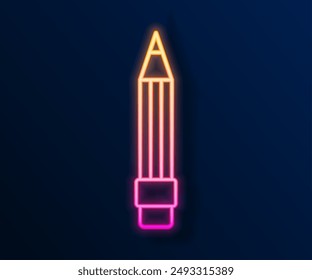 Glowing neon line Pencil with eraser icon isolated on black background. Drawing and educational tools. School office symbol.  Vector