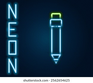 Glowing neon line Pencil with eraser icon isolated on black background. Drawing and educational tools. School office symbol. Colorful outline concept. Vector Illustration