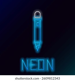 Glowing neon line Pencil with eraser icon isolated on black background. Drawing and educational tools. School office symbol. Colorful outline concept. Vector
