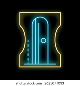 Ícone luminoso de apontador de lápis de linha neon isolado no plano de fundo preto. Ilustração vetorial