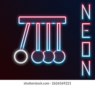 Icono de péndulo de línea de neón brillante aislado sobre fondo negro. Cuna de Newton. Concepto de contorno colorido. Vector