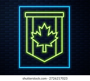 Linha de neon brilhante Pennant bandeira do Canadá ícone isolado no fundo da parede de tijolos. Bandeira da América do Norte.  Vetor