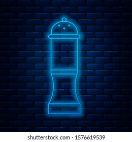 Glowing neon line Pepper icon isolated on brick wall background. Cooking spices.  Vector Illustration